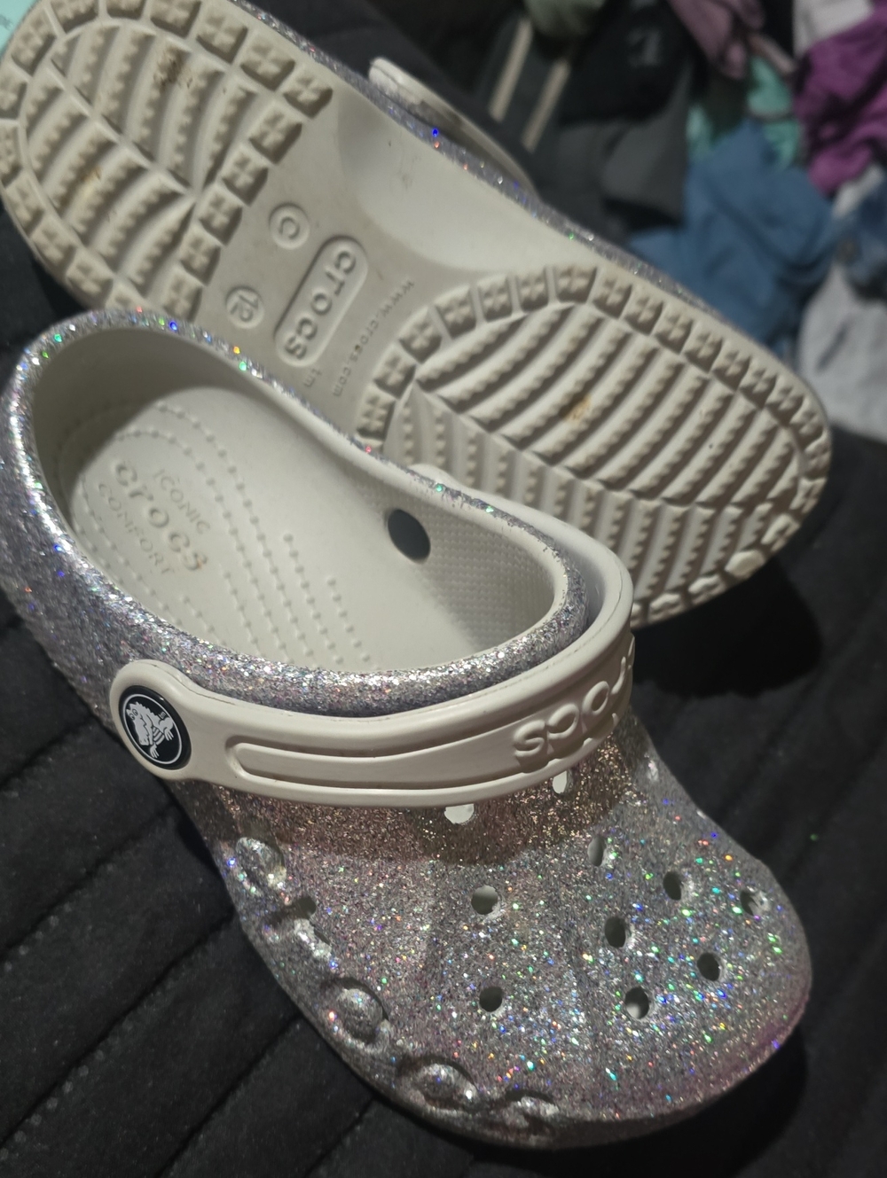 CROCS Kids' Glitter Clogs in Sparkling Silver